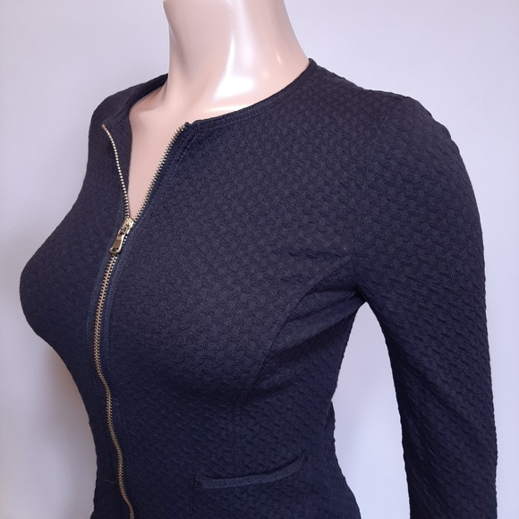 LA FEE MARABOUTEE Cropped Zip Front Blazer Jacket Fitted Collarless Textured - Picture 4 of 16